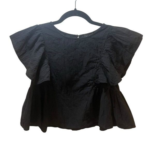 Wildfox flutter sleeve blouse cropped black cotton medium - Picture 2 of 10